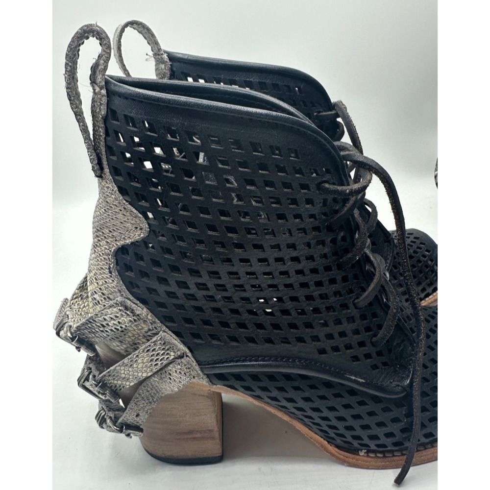 Freebird Benni Boots Womens 10 Black Leather Open Toe Cut Out Ankle Booties Boho - Picture 3 of 8